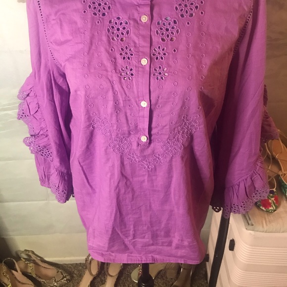 Ruffled Sleeve Top with Embroidered Eyelet - Picture 3 of 7